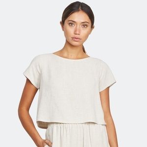 Rachel Pally linen Beige Short Sleeves Round Neck Pullover Crop Top Size Small